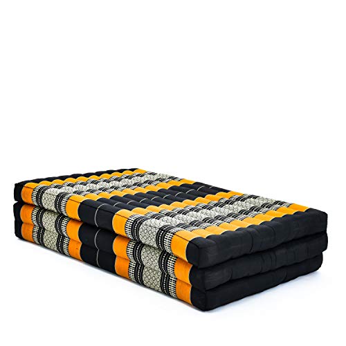 Leewadee futón Plegable XL – Colchoneta Grande para Doblar de kapok, colchón para Invitados, futón Hecho a Mano, 200 x 100 cm, Negro Naranjo