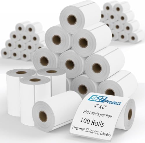Image of 9527 Product 4x6 Blank Direct Thermal Shipping Labels for Zebra 2844 Zp-450 Zp-500 Zp-505,250 Labels /Roll,Total 100 Rolls