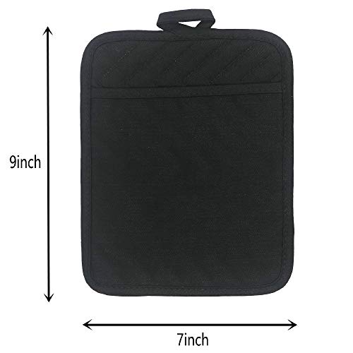 Cotton Pocket Pot Holder Kitchen Hot Pads Heat Resistant, Set Of 4, Kitchen Basic Trivet For Cooking And Baking, 7”X 9” (Black) #TOP5