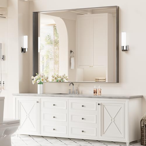 Image of Koonmi Bathroom Wall Mirror, 48x36 Black Mirror for Over Sink