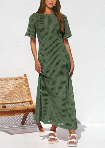 Image of PRETTYGARDEN Womens Eyelet Crochet Maxi 2 Piece Dress Sets