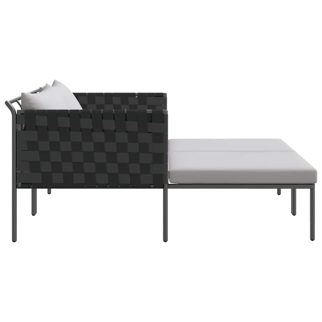 Leżak Antracyt 153 x 115 x 69. 5 cm Stal malowana proszkowo Odporna na Warunki Atmosferyczne Poduszka Ogrodowy Fotel Wypoczynkowy z Podłokietnikami 2 Osobowy Design na Taras i Wytrzymały 200 kg