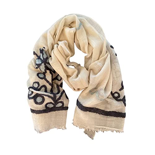 Boucle Flower Wool Scarf: Lightweight Cream Infinity Scarf, 77' x 30'