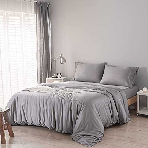 GF 100% Organic Bamboo Bedding Set 4 Pieces 300tc Luxurious sateen weave Duvet Cover, 2 x Pillow Cases & Extra Deep 40cm Fitted Sheet. (Grey, Double Size) - Image 6