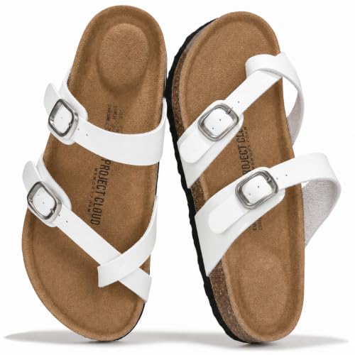 Image of Project Cloud 100% Genuine Leather Womens Sandals -Lightweight Womens Slides Memory Foam Insole & Cork Footbed Sandals Women - Non-Slip Beach Essentials Summer Sandals for Women 2026 (Lian)