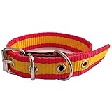 Resistente y diseño elegante Global Collar de Perro Bandera de España  Collar de Perro de Nailon con Refuerzo en Piel  Collar 35 cms