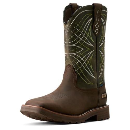 Ariat Men's Activator Waterproof Work Boot, Dark Brown/Green, 11.5