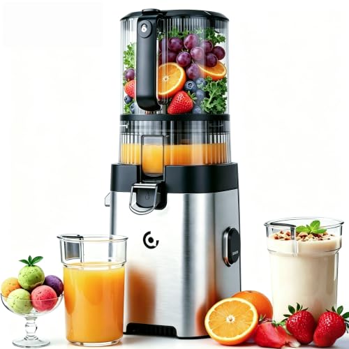 Image of AMZCHEF 3-in-1 Cold Press Juicer, 6.5 inch Wide Feed Chute Slow Masticating Juicer Extractor for Whole Fruits & Vegetables, High Juice Yield, Quiet Motor, Easy Clean for Plant-Based Diet