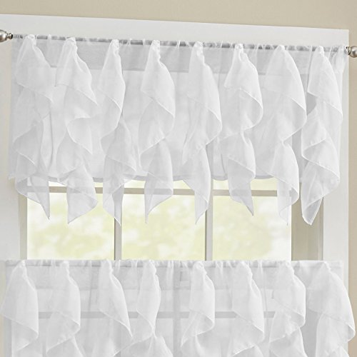 Image of Sweet Home Collection Kitchen Window Tier, Swag, or Valance Curtain Treatment in Stylish and Unique Patterns and Designs for All Home Decor, Sheer White
