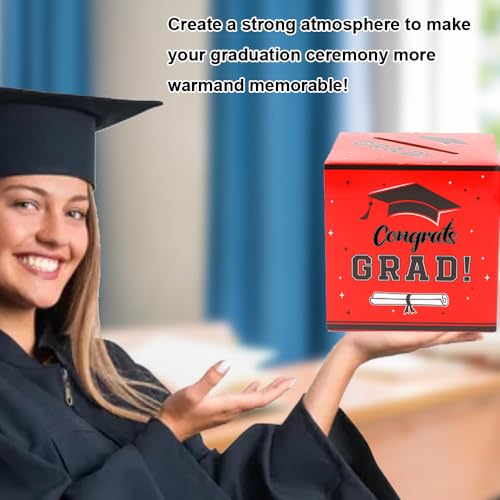Image of Graduation Card Box 2026 Graduation Party Decorations Graduation Card Box Holder Foldable Congrat Grad Card Gift Box 2026 Graduation Decoration for Class of 2026 Graduations Party Supplies Favor Red