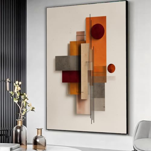 Cuadro para salón contemporáneo con formas abstractas y tonos cálidos