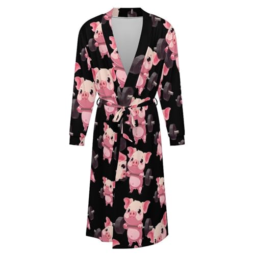 Piggy Weight Lifting Soft Robe Long Sleeve Bathrobes V Neck Sleepwear Spa Robes with Belt Men Woman4