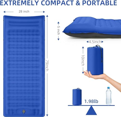 Image of FNARMW Camping Sleeping Pad, Extra Thick 5 Inch Camping Mat with Pillow Built-in Foot Pump Inflatable Sleeping Pads Compact for Camping Backpacking Hiking Traveling Tent(Blue Grey)