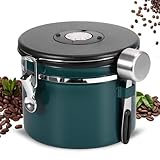 ZONJIE Kaffeekanister luftdicht, 2,8 L Kaffeebohnenbehälter aus Edelstahl, 1 kg Bohnen Vakuum-Kaffeedose, luftdichte Edelstahl-Kaffeedose mit CO2-Ventil, Messlöffel & Datumsanzeige (Dunkelgrün-2.5L)
