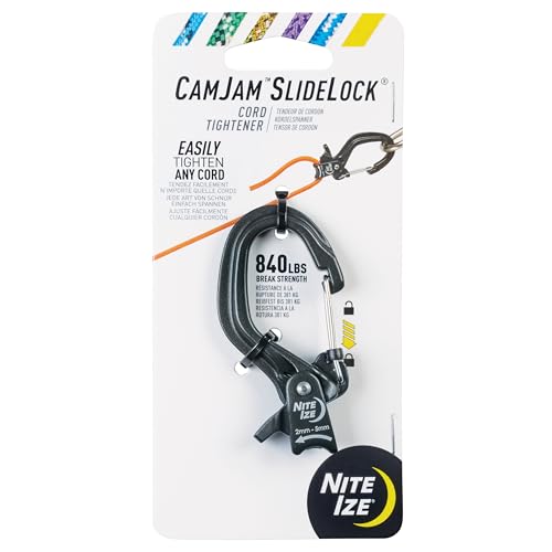 Nite Ize CamJam SlideLock Bungee Cord Tightener - Features Pull-to-Tighten Lock & Quick-Release Lever - 280 lb Working Load Limit & 840 lb Break Strength - Fits Sizes 25mm - Aluminium - Small