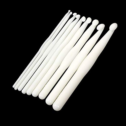 UTENEW Set of 9 White Handle Plastic Crochet Hook Smooth Knitting Needles 3-12mm Crochetting Yarn 5.9 Inch