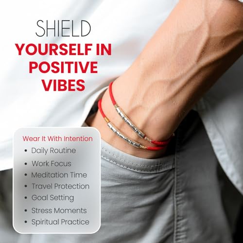 Image of Buddha & Karma Tibetan Red String Bracelet - Handmade Buddhist Lucky Charm for Protection, Good Fortune & Positive Energy - Spiritual Bracelet for Men & Women - Adjustable Bracelets for Daily Wear