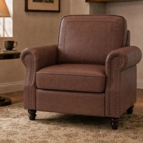 Image of Kingfun Faux Leather Accent Chair with Rolled Arms,Rust