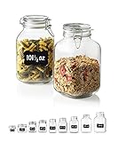 Bormioli Rocco Glass Fido Jars - 101½ Ounce (3 Liter) with hermetically Sealed hinged Airtight lid for Fermenting, Preserving, Bulk - dry Food Storage, With Paksh Novelty Chalkboard Label Set (2 Pack)