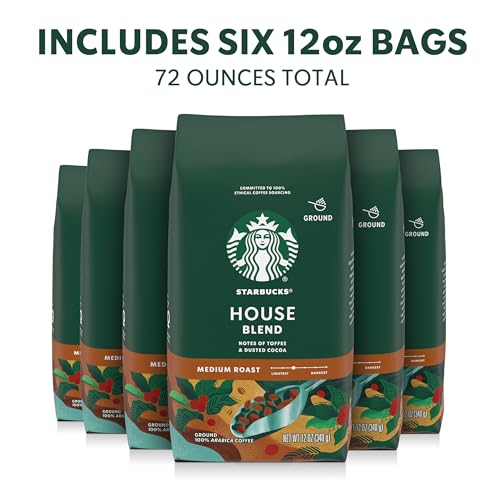 Image of Starbucks Ground Coffee, Medium Roast Hot or Iced Coffee, House Blend, Six 12 oz Bags