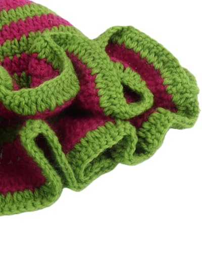 Image of Women Crochet Bucket Hat Cute Winter Ruffled Brim Floppy Cap Handmade Knit Cloche Hats