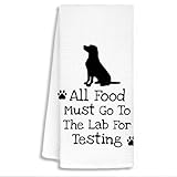 RTXLEZM Funny Black Lab Dog Kitchen Towels, Black Labrador Retriever Gifts Dish Tea Towels for Kitchen, Funny All Food Must Go to Lab for Testing Decorative Hand Towels, 16x24 Inch