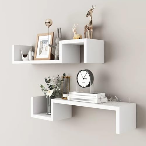 Juego de 2 Estanteria Pared, Estante Flotante Modular de Madera, Baldas Flotantes Pared for Libros, Plantas, Figuras Decorativas