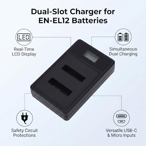 Batería EN EL12 doble con cargador para evitar cámaras sin energía 3