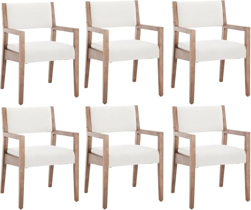 Image of RIVOVA Modern Upholstered Dining Chairs with Arms Set of 6, Linen Accent Chairs Natural Finish Wood Legs, 19.5'' Wide Armchairs for Living Room Kitchen Bedroom, Beige