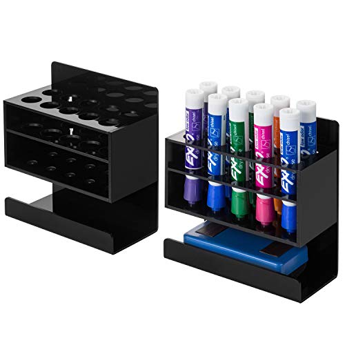 MyGift 2-Tier Black Acrylic 10 Slot Dry Erase Whiteboard Marker and Eraser Holder Wall Mounted Stand, Set of 2