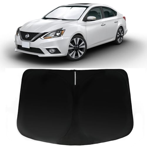 Image of Car Front Windshield Sun Shade for Sentra 2014-2019, Car Window SunShades Shield Cover Sun Visor Protector with 240T Reflective Fabric UV & Sun Heat Protection Accessories