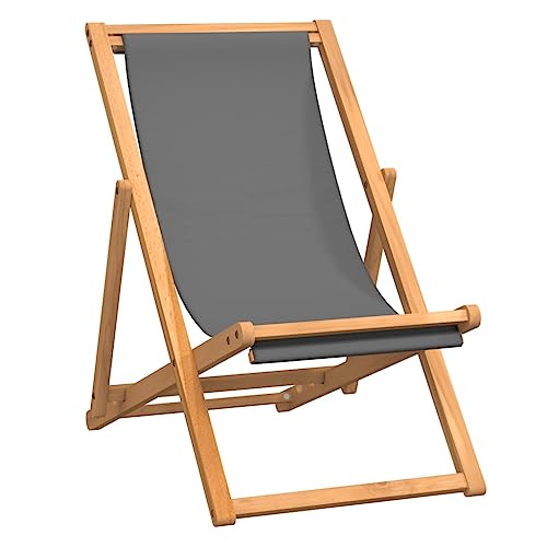 Tomostar Chaise Longue Pliante en Bois, Bain de Soleil Transat Chilienne Bois de Teck Solide Gris