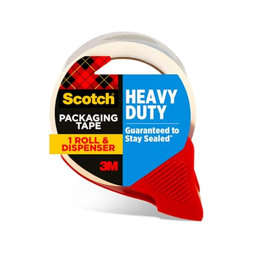 Scotch Heavy Duty Shipping Packing Tape, Clear, Holiday Shipping Supplies, 1.88 in. x 13.8 yd., 1 Tape Roll with 1 Dispenser