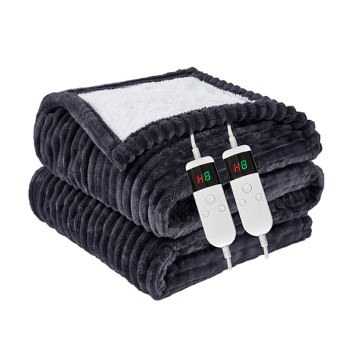 Image of Heated Blanket Electric King, Soft Flannel Heating Blanket with 8 Hours Auto Off 10 Fast Heating Levels Machine Washable Sherpa Heated Blanket with Overheating Protection