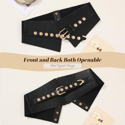 Wide Waist Belt Women Elastic Chunky Stretchy Elegance Belt with Gold Rivets Buckle for Daily Costume3