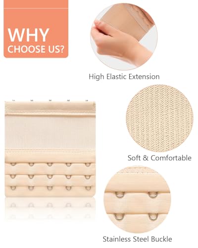4 PCS Women's Bra Extenders 5 Hooks Soft Stretchy Bra Extension Strap Bra Strap Extender Bra Extenders 5 Hooks Plus Size 3 Rows Elastic Bra Band Hook3