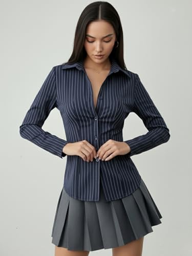 Image of Aahwan Stipred Front Button Long Sleeve Casual Shirt for Women's & Girl's