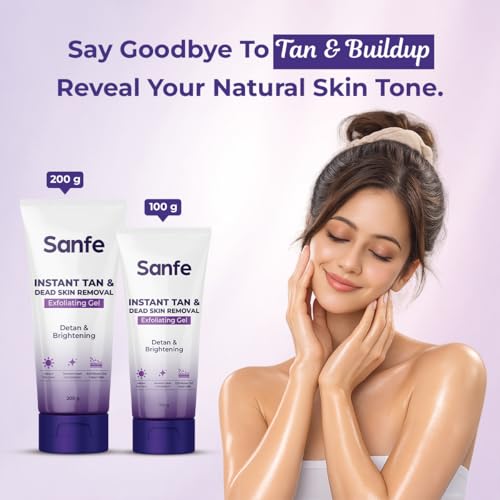 Image of Sanfe Instant Tan & Dead Skin Removal Exfoliating Gel | AHA Exfoliating Gel | Removes Tan, Dead Skin & Impurities | Brightening & Smooth | Suitable for All Skin Types | 100g | Pack of 1
