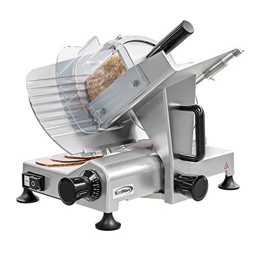 Image of KoolMore Commercial Deli Meat Slicer with 10 inch Carbon Steel Blade for Cutting and Slicing Food, Ham, Veggies, and Cheese, Electric Cutter with Adjustable Thickness [Silver] (CMS-10S)