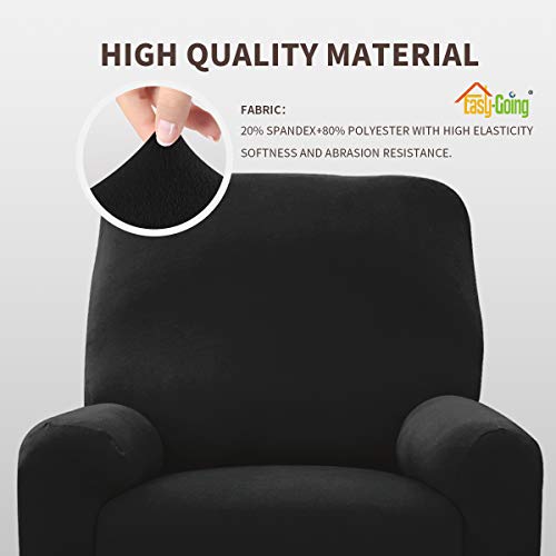 Image of Easy-Going 4 Pieces Stretch Recliner Chair Slipcover | Spandex Soft Fitted Sofa Couch Cover, Washable Furniture Protector with Bottom for Kids, Pet Black