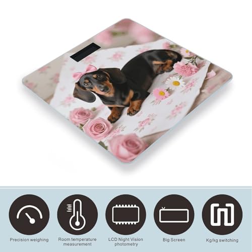 Báscula digital precisa para baño con diseño Dachshund y flores miniatura 3