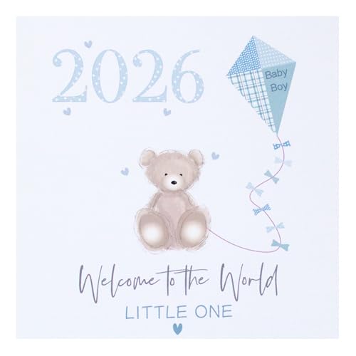 New Baby Boy Card 2026 - Handmade Welcome to the World Newborn Baby Card - Blue Teddy Bear Theme - Size 15 x 15cm Blank Inside