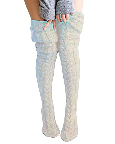 Minasan - Medias de algodón para mujer por encima de la rodilla beige Talla única