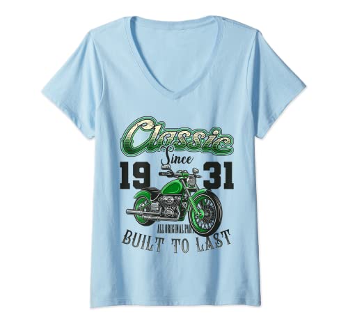 Mujer Vintage motociclistas motos cumpleaños nacido en 1931 Camiseta Cuello V