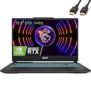 MSI Cyborg 15 15.6″ 144Hz FHD Gaming Laptop Computer, 12th Gen Intel 10-Core i7-12650H, GeForce RTX 4060 8GB, 64GB DDR5 RAM, 2TB PCIe SSD, WiFi 6, Backlit Keyboard, Windows 11, BROAGE Cable