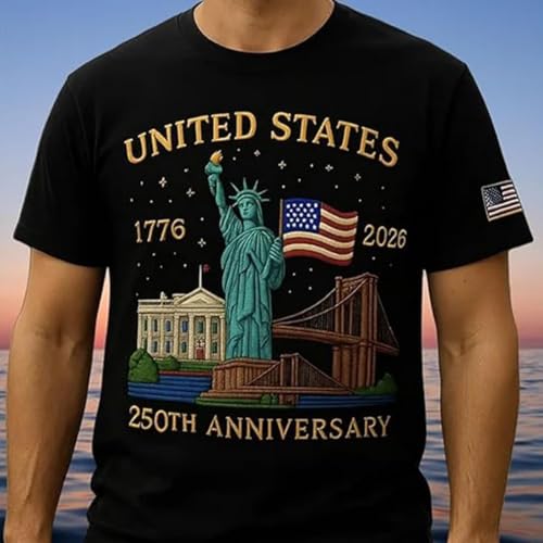 U.S. 250th Anniversary Edition T-Shirt,United States 250 Years American Flag Statue of Liberty T-Shirt for Men Women3