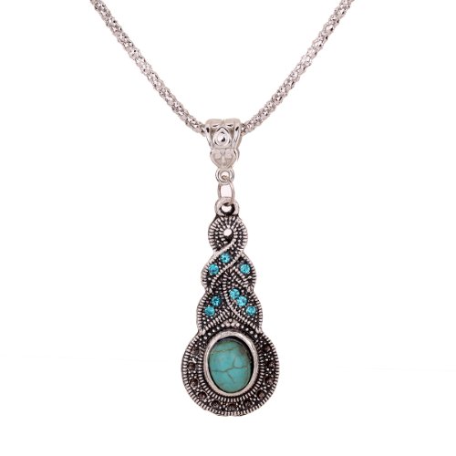 YAZILIND Regalo de la joyería de Plata tibetana de la Turquesa Encanto cristalino de la Mariposa del corazón Pendientes del Collar para la Mujer