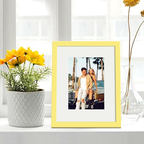 Image of upsimples 8x10 Picture Frame, Display Pictures 5x7 with Mat or 8 x 10 Without, Wall Hanging Photo Frames, Yellow, 1 Pack