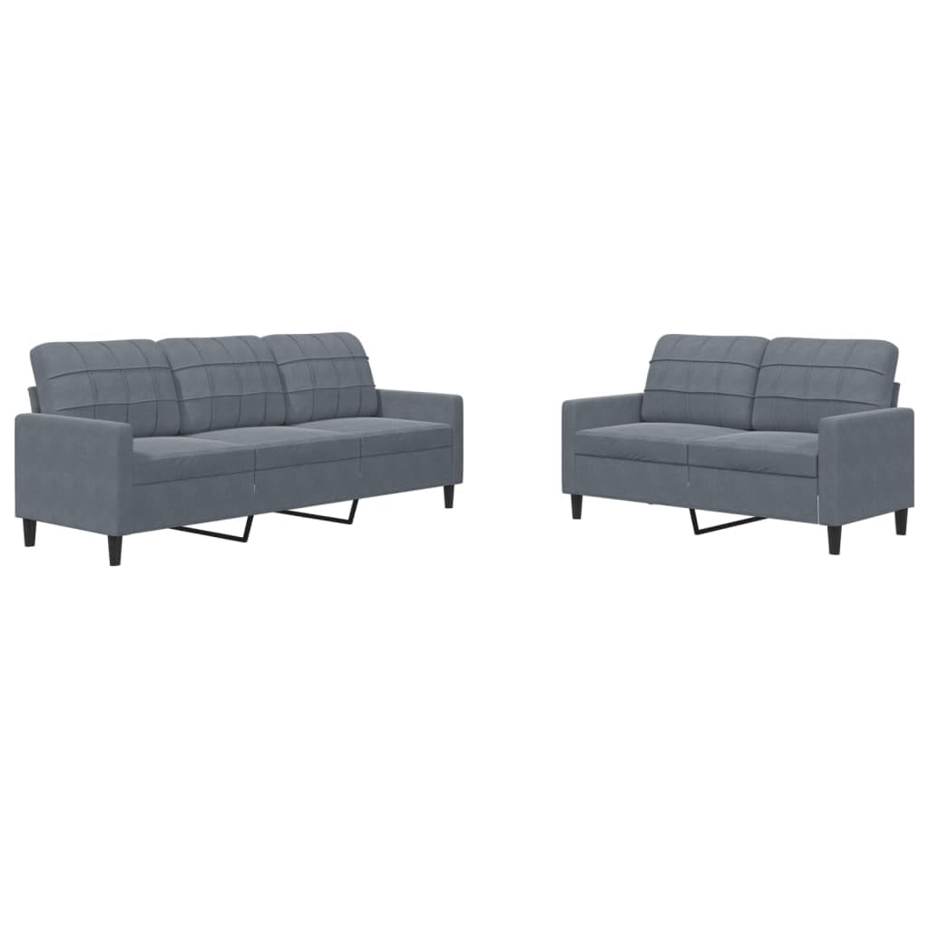Willood 3 Sitzer + 2 Sitzer Sofa Sofagarnitur mit Kissen Dunkelgrau Samt
