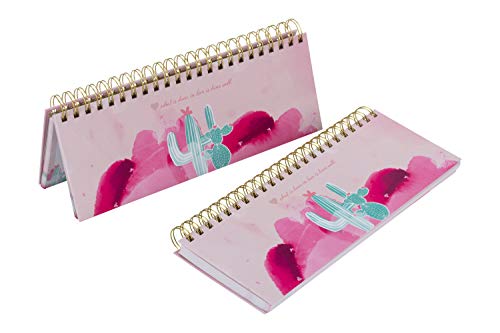 Rosa Tischkalender ohne Datum Alpaka & Kaktus. Hochwertiger, moderner Wochenkalender, Querkalender für 52 Wochen +1. 1 Woche 2 Seiten. Verwendbar als Kalender 2025/2026